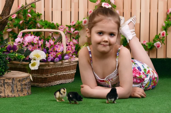 Portrait of cute little girl in country style — Stock Photo, Image