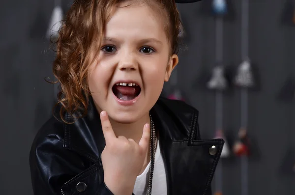 Beautiful young female child model wearing a black — Stock Photo, Image