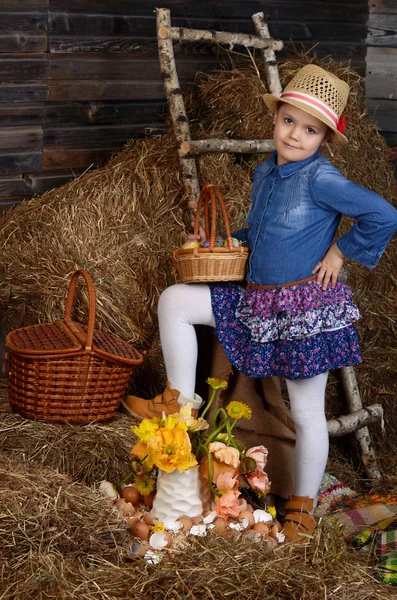 Retrato de linda niña en estilo country — Foto de Stock