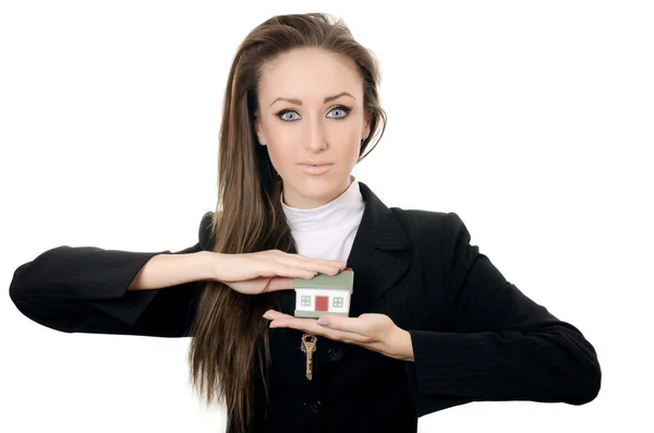 Businesswoman with  model of  house — Stock Photo, Image
