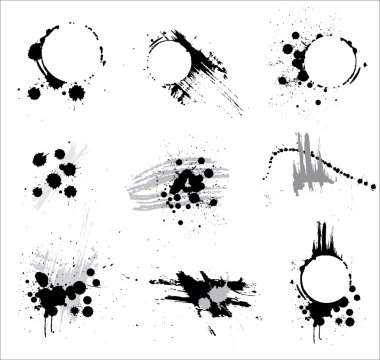 Set of various ink splatters, isolated. Vector clipart