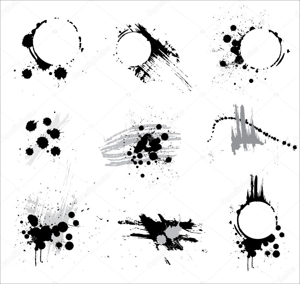 Set of various ink splatters, isolated. Vector