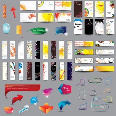 Mix Collection vertical and horizontal cards, headers ,bubbles for speech and elements for web design on different topics.