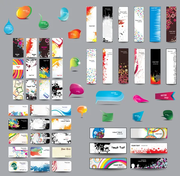 Mix koleksiyonu dikey ve yatay kartları, üstbilgileri, kabarcıklar konuşma ve öğeleri web tasarımı için