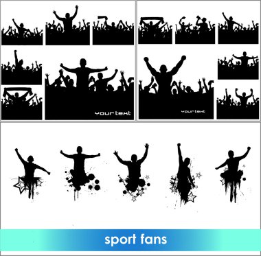 Set of poses from fans for sports championships and music concerts. Boys and girls clipart