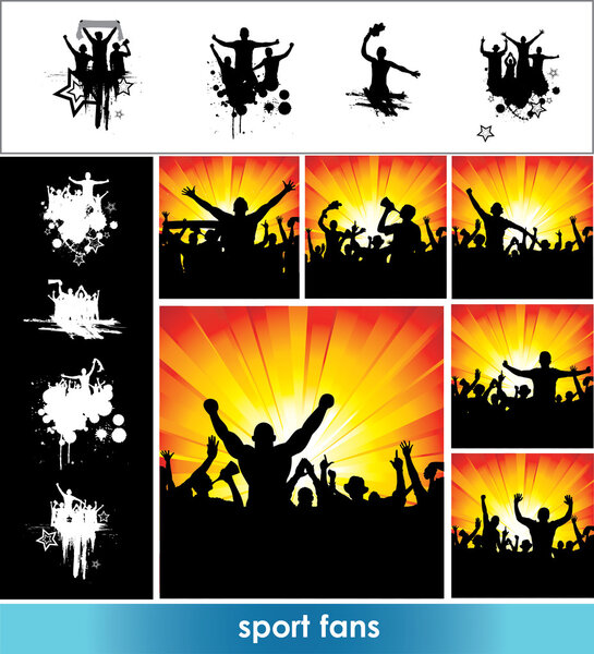 Set of poses from fans for sports championships and music concerts. Boys and girls