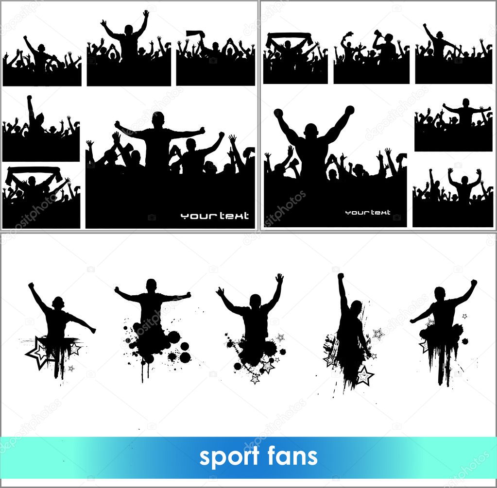 Set of poses from fans for sports championships and music concerts. Boys and girls