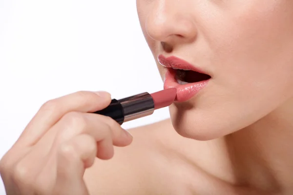 Lipstick on lips — Stock Photo, Image