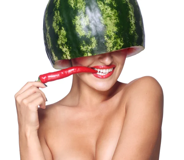 Lány görögdinnye — Stock Fotó