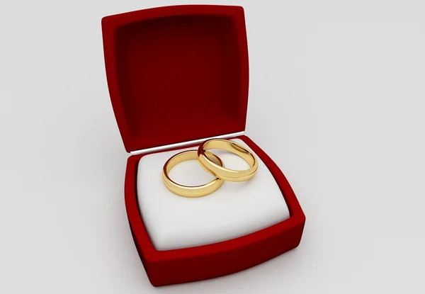 Anneaux de mariage en boîte, rendu 3D — Photo