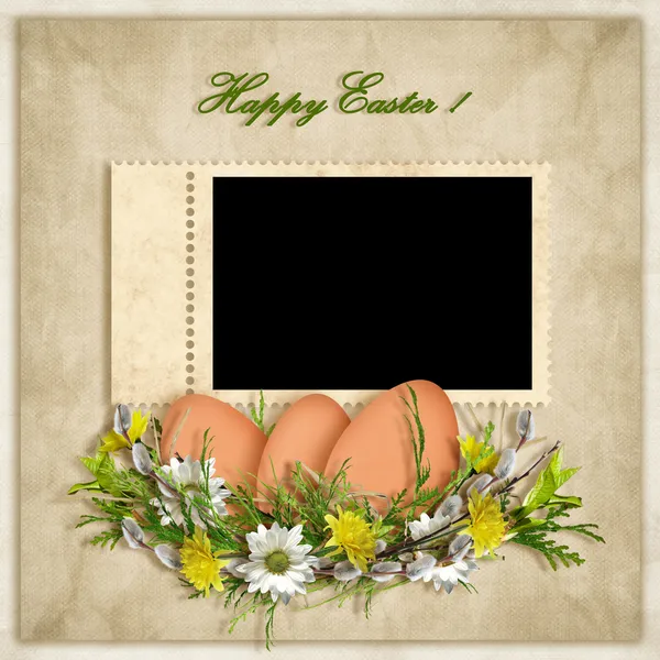 Biglietto di Pasqua per la vacanza con uovo sullo sfondo astratto — Foto Stock
