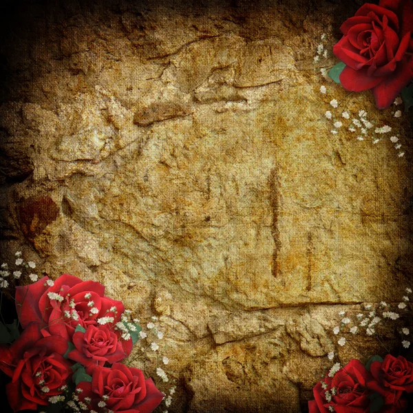 复古卡假期与抽象艾菲尔铁塔的背景上的玫瑰 — 图库照片
