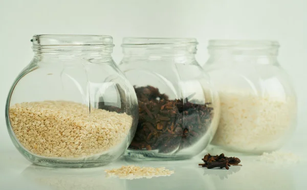 Jars with spices — Stock Photo, Image