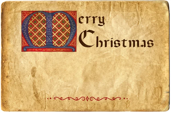 Eski bir Noel kartı. mutlu Noeller harfler Gotik — Stok fotoğraf