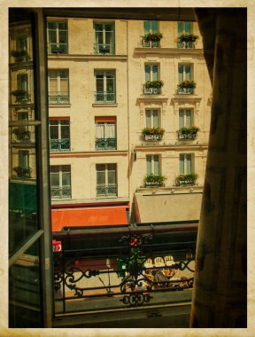 View from the window. Vintage parisian street. clipart