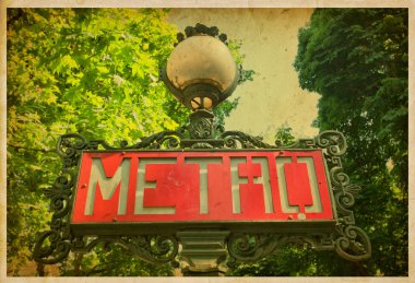 Metro işareti de paris, Fransa. Vintage Fotoğraf