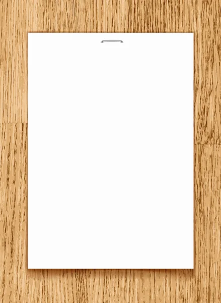Foglio A4 carta bianca vettoriale su sfondo di legno . — Vettoriale Stock