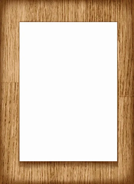 Feuille A4 de papier blanc vectoriel sur fond en bois . — Image vectorielle