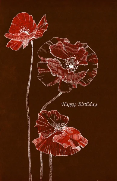 Drawing-birthday-poppy-flowers _ inverse — стоковое фото