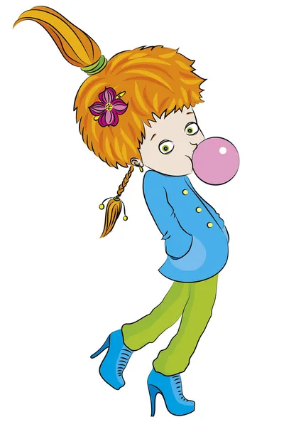 Sketch-Girl-with-Bubble-Gum-Color — Stok Vektör