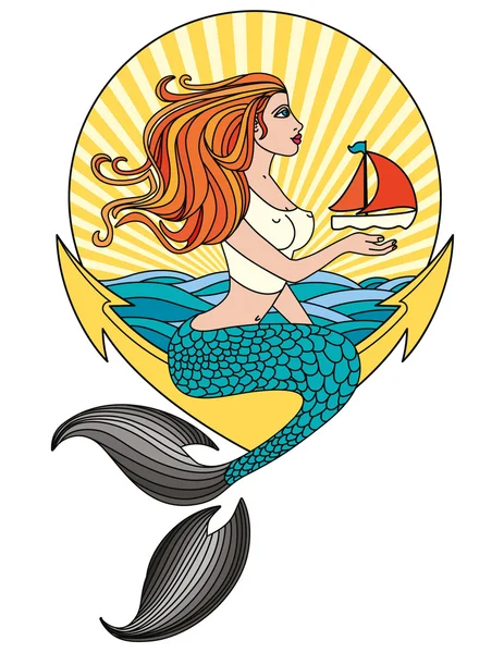 Mermaid-ala-pin-up — Stock Vector