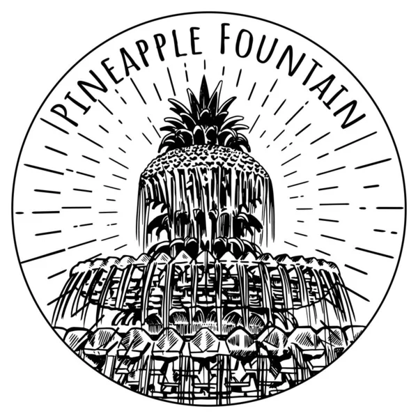 Black White Drawing Pineapple Fountain Tourists Landmark Located Charleston South — Stock Photo, Image