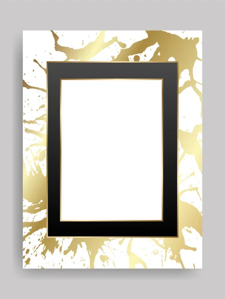 Golden White Shiny Glowing Blank Frame Gold Paint Splatter Metal — Stock Vector