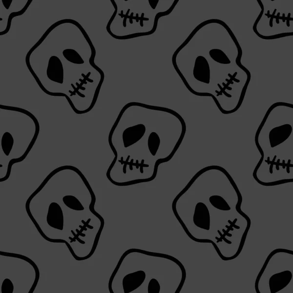 Vector Halloween Doodle Skulls Seamless Pattern Design Background Party Poster — Stock Vector