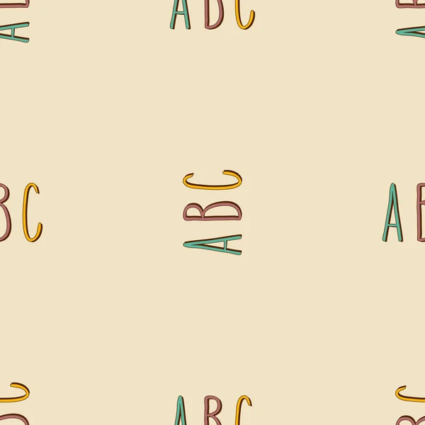 Met Hand Getekend Abc Letters Naadloos Patroon Lichtbruine Vector Achtergrond — Stockvector