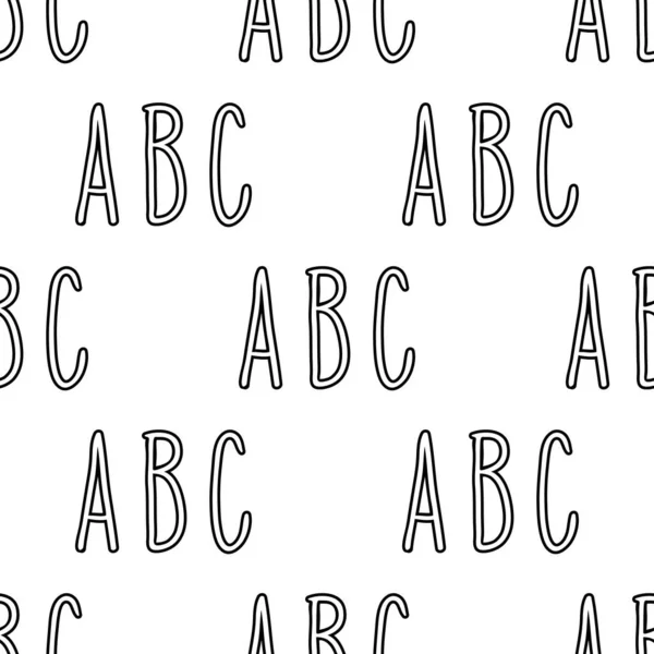 Handgezeichnete Abc Buchstaben Nahtloses Muster Vektorhintergrund Illustration Schwarz Über Weiß — Stockvektor