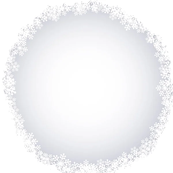 Kerst Sneeuwvlokken Ronde Blanco Frame Vector Illustratie Wenskaart Lichtgrijze Winterachtergrond — Stockvector