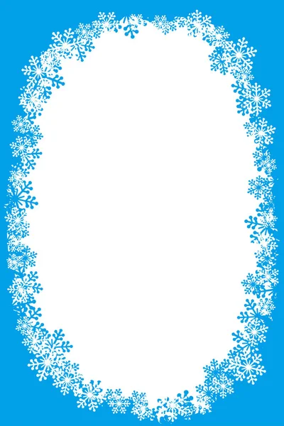 ライトブルークリスマスの雪片空白の楕円形のフレームベクトルイラスト コピースペース付きグリーティングカード白い冬の背景 明けましておめでとうございます — ストックベクタ
