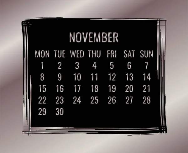 November Jahr 2021 Vektor Monatliche Rose Goldenen Rahmen Modernen Kalenders — Stockvektor
