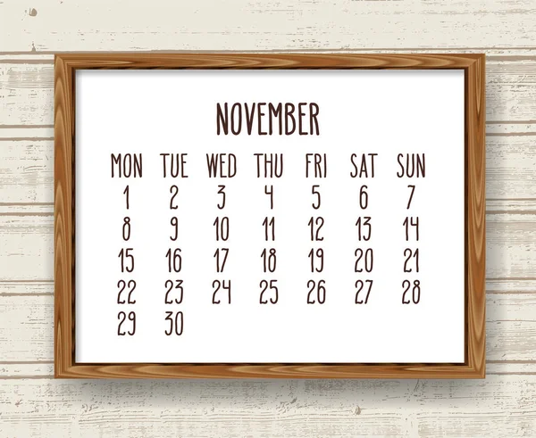 November Jahr 2021 Vektor Monatskalender Woche Montag Handgezeichneter Text Einem — Stockvektor