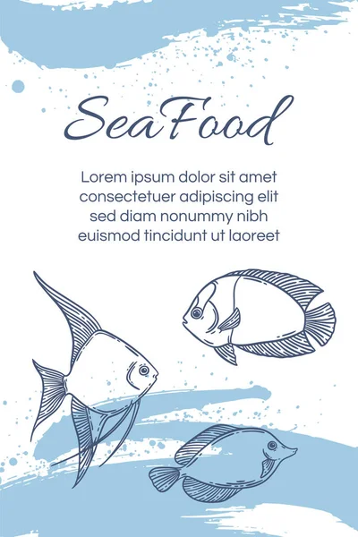 Modelo Menu Restaurante Frutos Mar Ilustração Vetorial Desenhada Mão Alimentos — Vetor de Stock