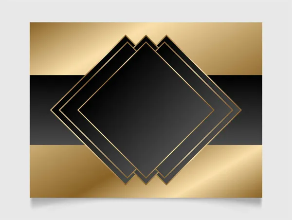 Elegant Golden Black Shiny Glowing Geometric Rhombus Frame Gold Metal — Stock Vector