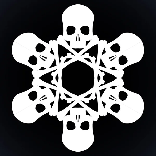 Vektorová Silueta Sněhová Vločka Lebek Kostí Bílé Izolované Přes Černé — Stockový vektor