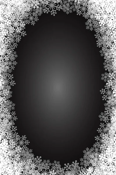 Jul Snöflingor Tom Oval Ram Vektor Illustration Gratulationskort Mörkgrå Vinter — Stock vektor