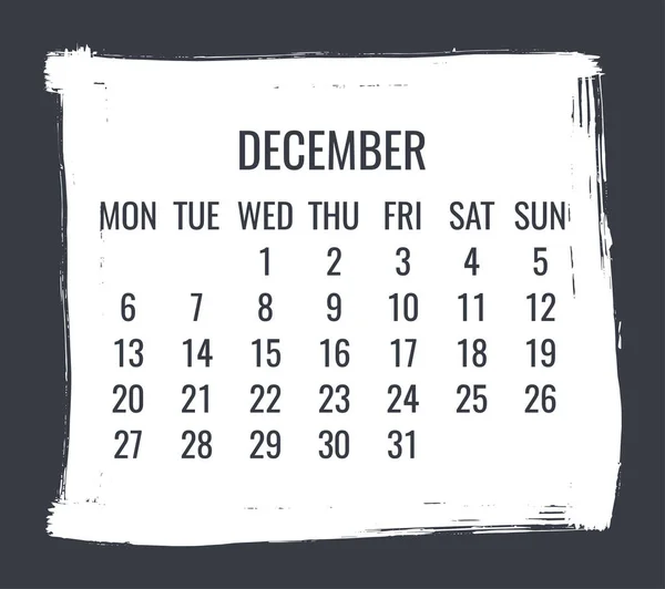 Prosinec Roku 2021 Současný Vektorový Měsíční Kalendář Ručně Kreslené Bílé — Stockový vektor