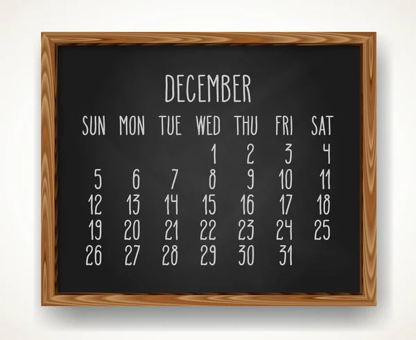 Ručně Psaný Křídový Vektorový Kalendář Pro Prosinec 2021 Pozadí Černého — Stockový vektor