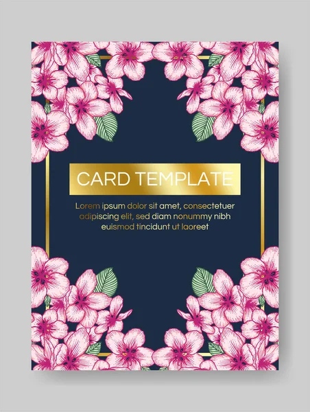 Vector Botanical Convite Casamento Floral Modelo Cartão Elegante Azul Escuro — Vetor de Stock