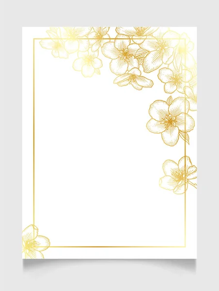 Floral Wedding Invitation Golden Elegant Card Template — Stock Vector