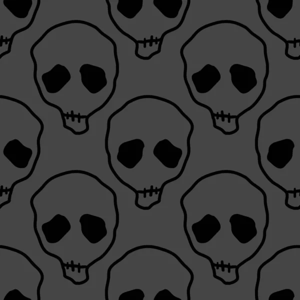 ベクターハロウィーンのドアの頭蓋骨シームレスなパターン パーティーポスターのデザインの背景 手描き漫画イラスト黒オーバーダークグレー — ストックベクタ