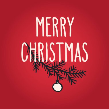 Mutlu Noeller, çam ağacının dallı tebrik kartı çizildi. Kırmızı arkaplan üzerinde vektör kış tatili illüstrasyonu. 