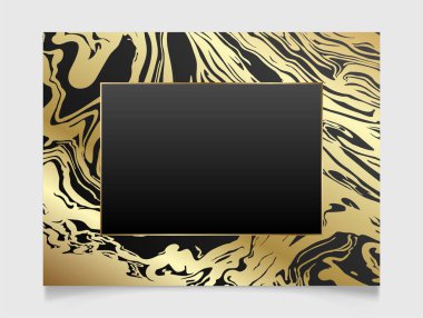 Altın ve siyah parıldayan boş çerçeve. Altın boyalı mermer, metal lüks kenarı var. Vektör arkaplan resimleme şablonu.