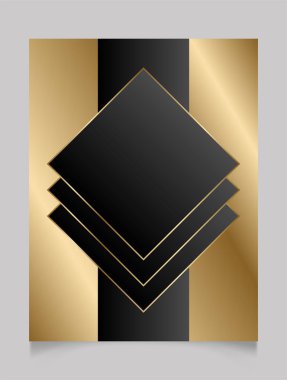 Zarif altın ve siyah parlak geometrik eşkenar dörtgen çerçeve. Altın metal lüks boş sınır. Vektör art deco arkaplan resimleme şablonu.