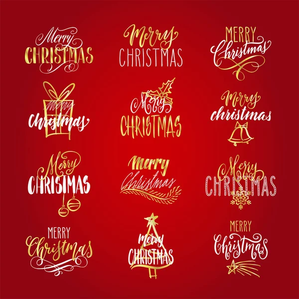 Salutations Noël Manuscrites Calligraphie Festive Moderne Lettrée Blanc Sur Rouge — Image vectorielle