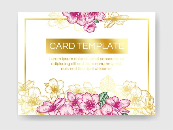 Цветочные Ботанические Свадебные Приглашения Элегантный Шаблон Карты Золотыми Розовыми Яблочными — стоковый вектор