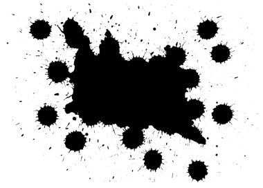 Siyah mürekkep sıçraması taraması, beyaz üzerine izole edilmiş..