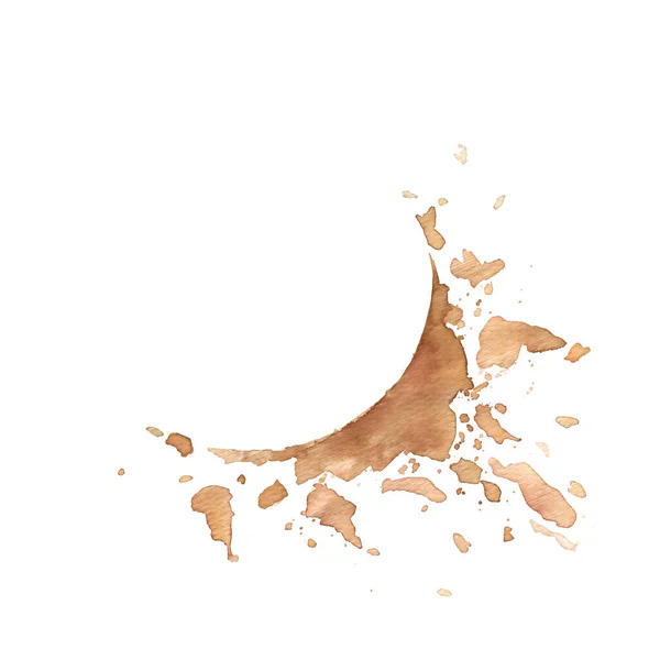 Plamy Kawie Odizolowane Bieli Ręcznie Rysowane Ilustracja Akwarela Widok Góry — Zdjęcie stockowe